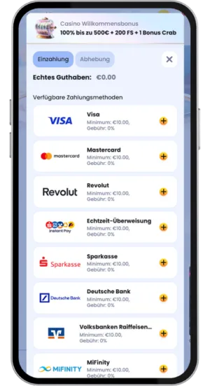 Geld auf das Casino-Konto einzahlen